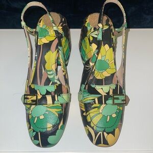 FENDI Green Promenade 65mm Floral Loafer Pumps